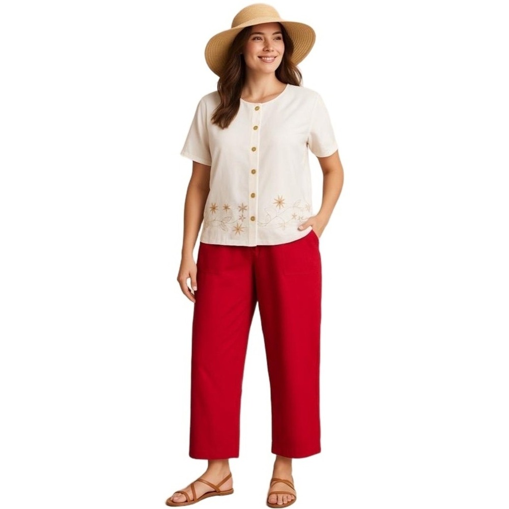 Westbound Woman Pants Womens 16  Red Jacquard Rayon‎ Pull-On Pants Patriotic